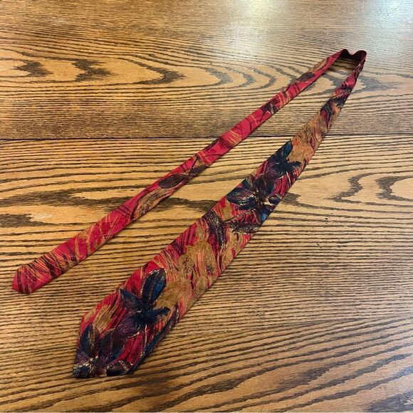 Portofino Collection Silk Tie Abstract Floral Dark Red, Purple, Gold, Blue - Picture 3 of 9